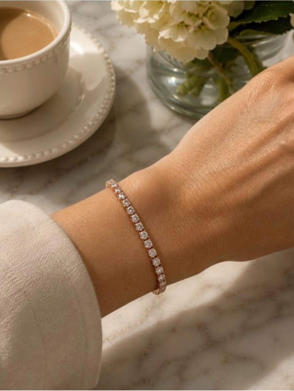 Rose Gold 3mm Moissanite Tennis Bracelet 7" 925 Sterling Silver S925M